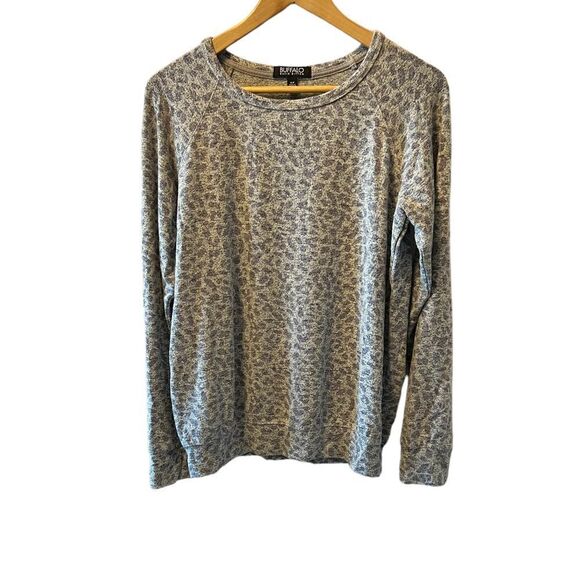 Buffalo David Bitton Tops - BUFFALO Grey & Purple Leopard Print Long Sleeve Crew Neck Casual Knit Top S